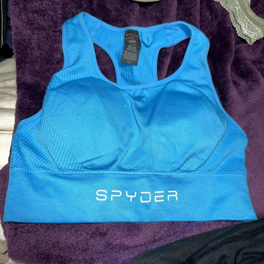 Spyder Active Impact Woman's Size Small Blue Sports Bra Stretch Racerback